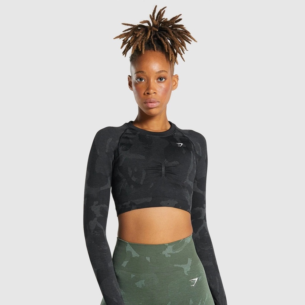 Gymshark Black Camouflage Long Sleeve Crop Shirt